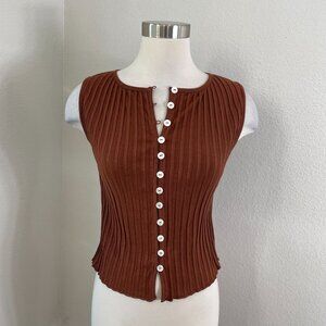 NEW Free People Womens XS Honey Bronze Ribbed Tilly Vest Sleeveless Top